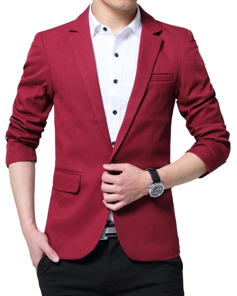 DAVID.ANN Men's Casual Blazer Jacket Slim Fit Sport Coats Lightweight One Button Suit Jacket,#1 Wine,Small - Image 3